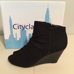 City Classified Women's Peep Toe Wedge Bootie